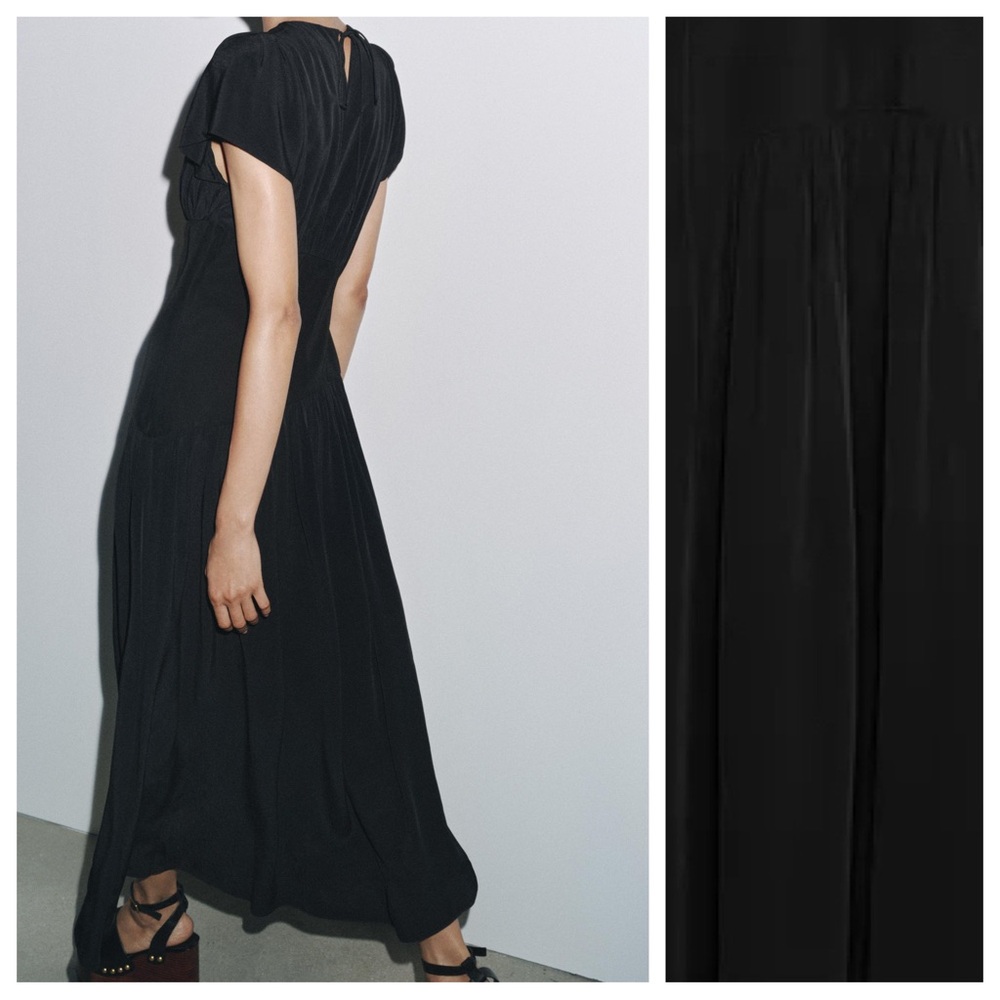 NWT. Zara ZW Collection Black Viscose Midi Dress. Size XL. - Picture 3 of 12